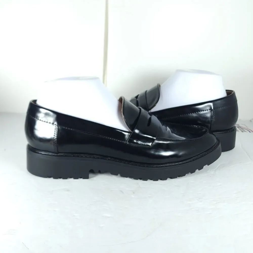 Mia Amore Women's Hali US 8,5 Black Lug Sole Slip On Penny Loafer Shoes - Picture 9 of 15